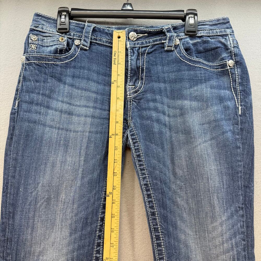 Miss Me Jeans Women's 30x34  Blue Signature Boot Lace Fleur De Lis Pockets - Picture 14 of 16